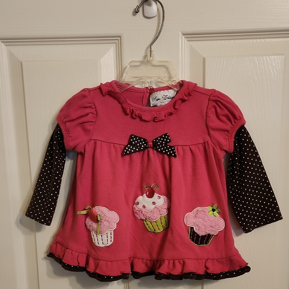 Rare Editions Pink Dress with Cupcake Appliqué